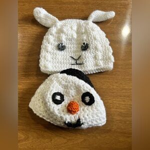 Cute White Knit Bunny and Snowman Hats